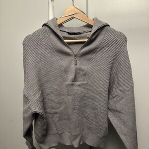 Tahari Gray Half-Zip Sweater